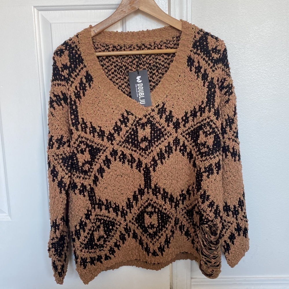 Doublju NWT distressed and oversized v-neck sweater. - Picture 1 of 11